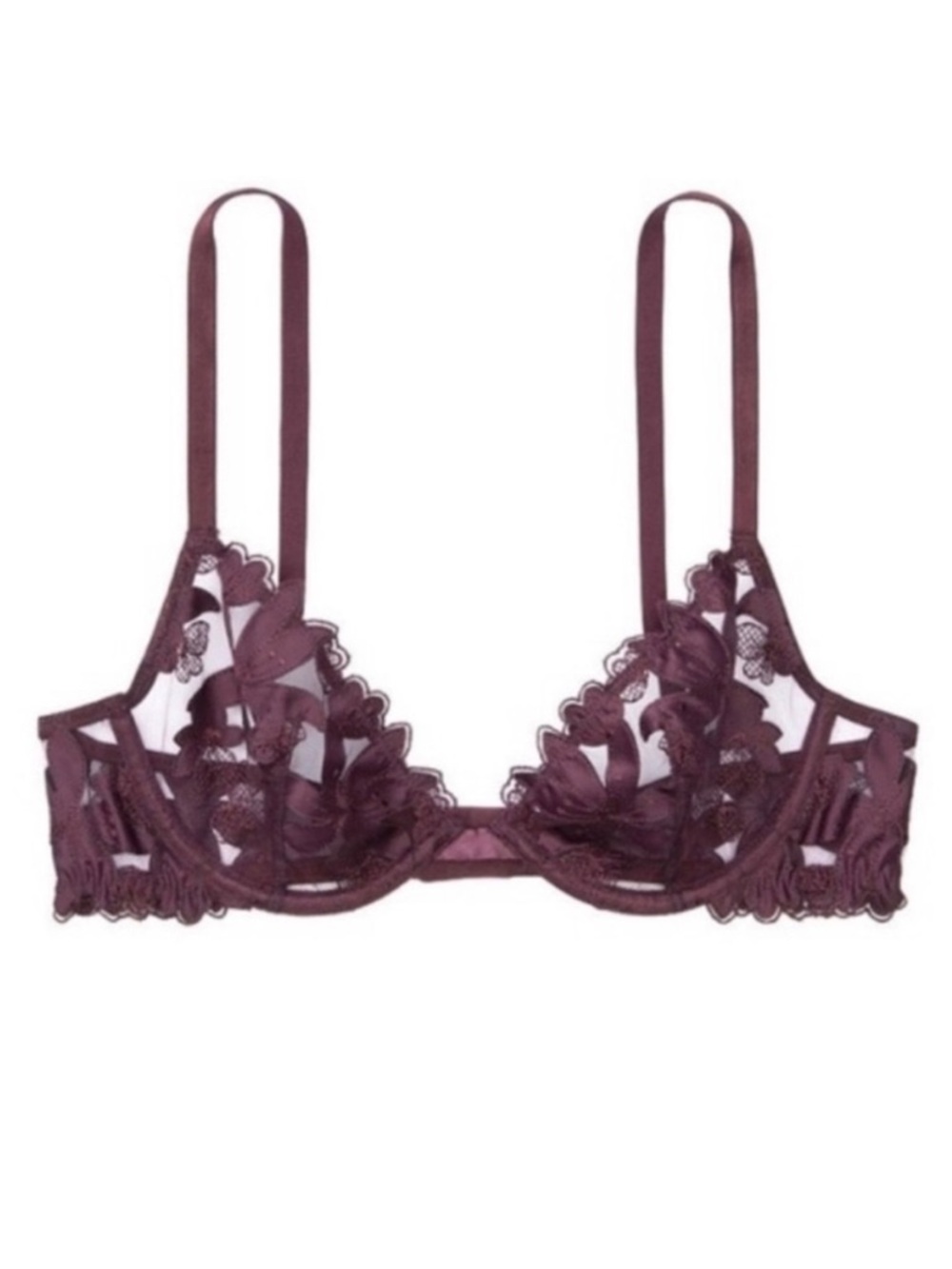 NWT Victoria’s Secret 32C Very Sexy Unlined 0865 Floral Embroidery Demi Bra wine